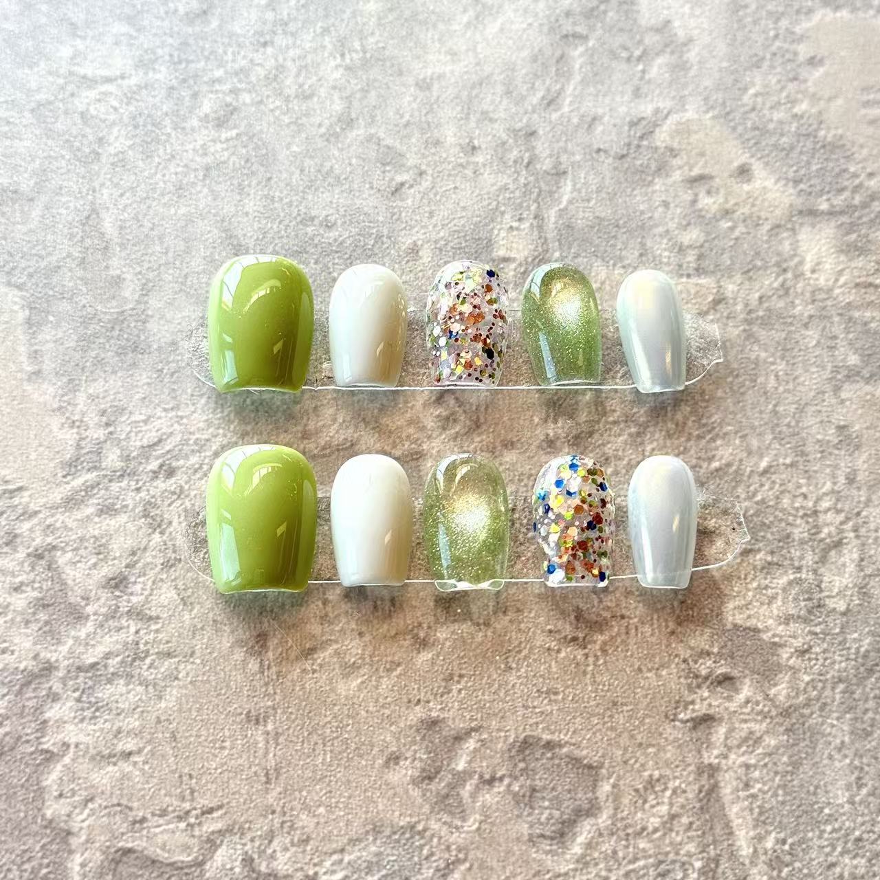 Verde Fête – Green & Glitter Luxury Press-On Nails with Festival Sparkle