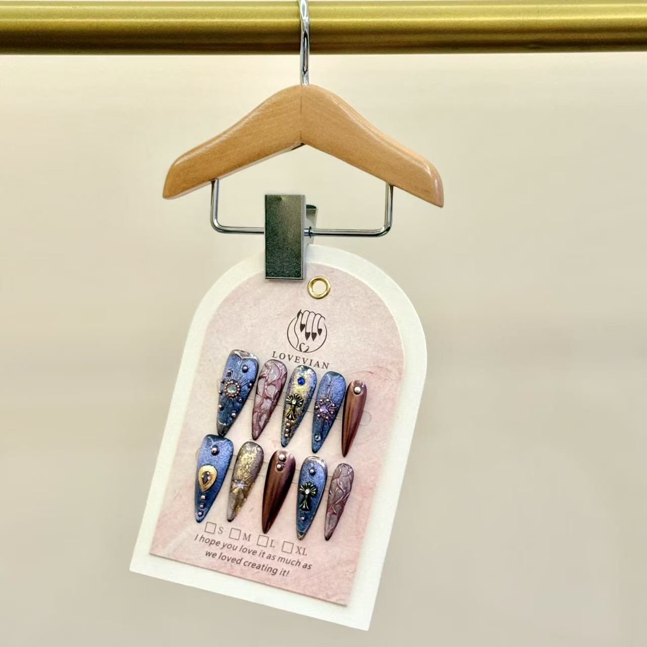 Gothic Royale – Luxury Stiletto Press‑On Nails with Gemstones, Cross Charms & Metallic Shine