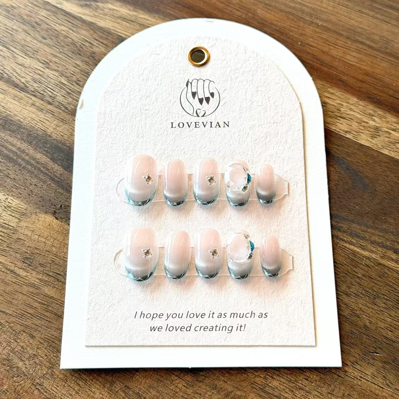 Cristal Éclat – Nude Ombre Luxury Press-On Nails with Crystal Diamond Accent – Squoval Shape