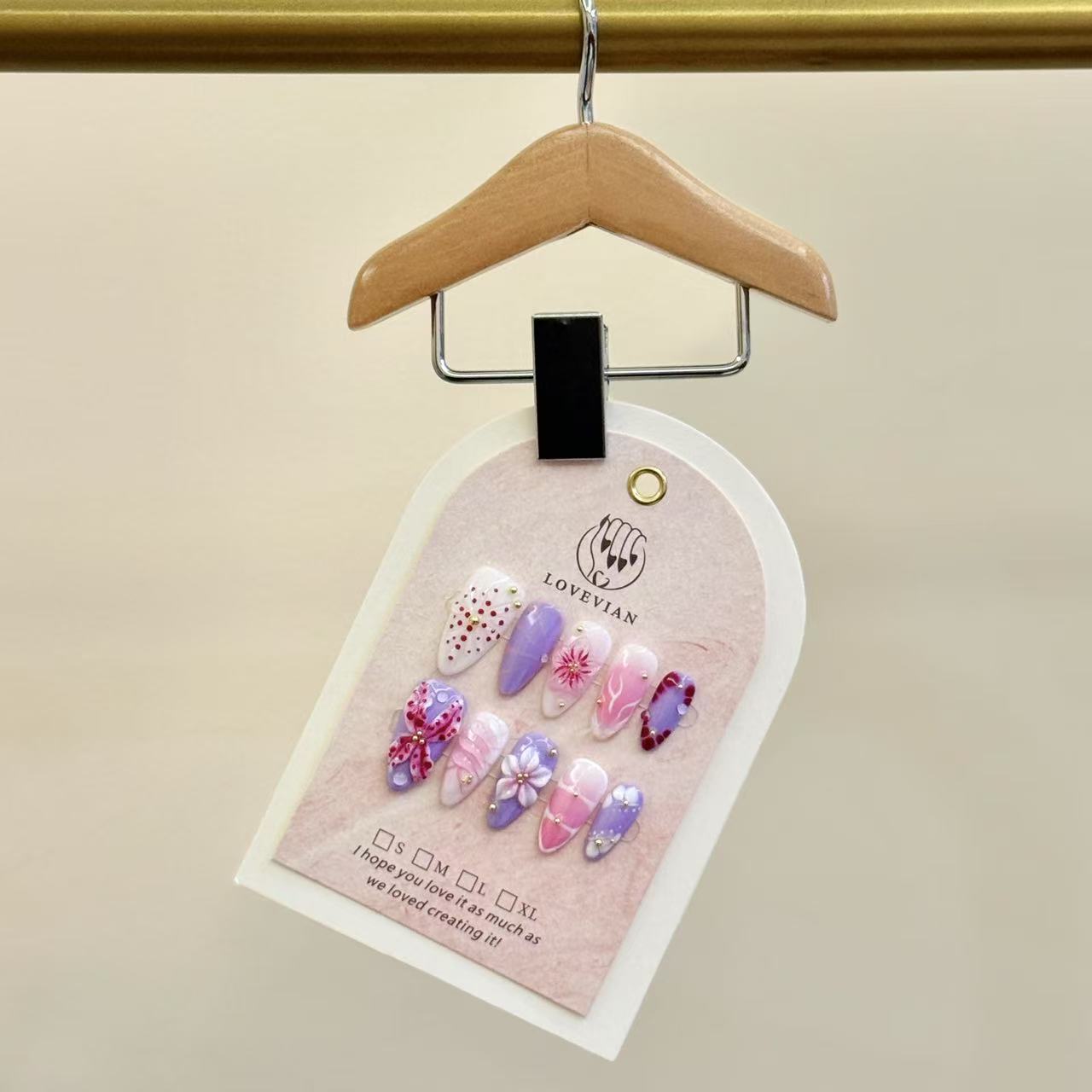 Lavender Bloom – Luxury 3D Flower Pastel Press-On Nails (Pink & Purple Almond)