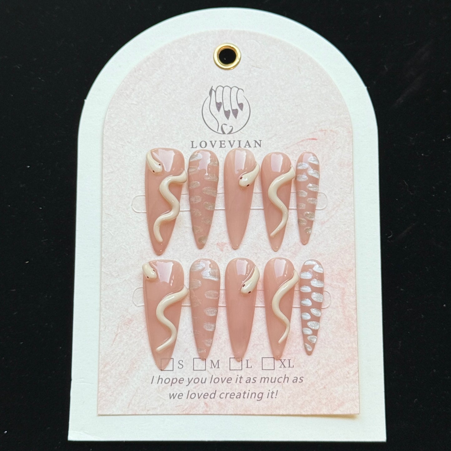 Serpent Muse – Nude Press-On Nails with 3D Snake & Silver Scales