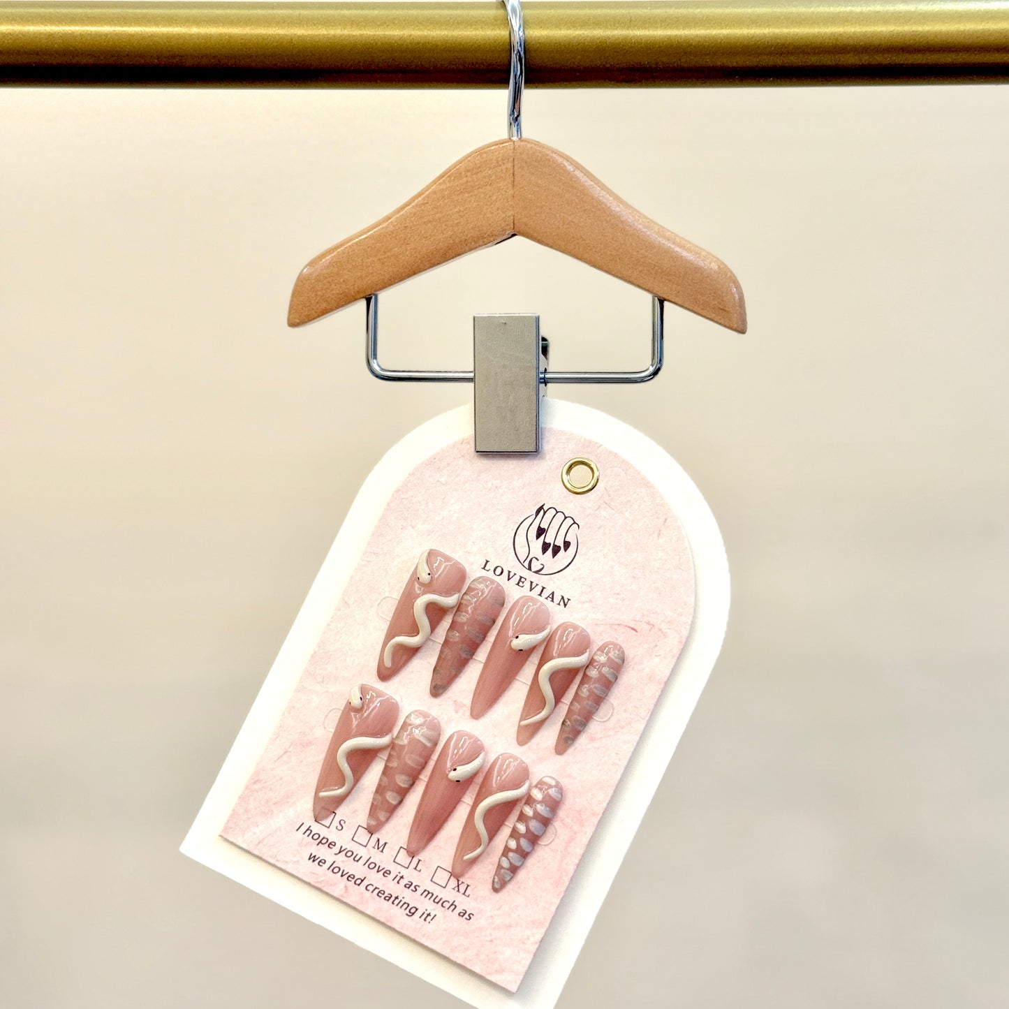 Serpent Muse – Nude Press-On Nails with 3D Snake & Silver Scales