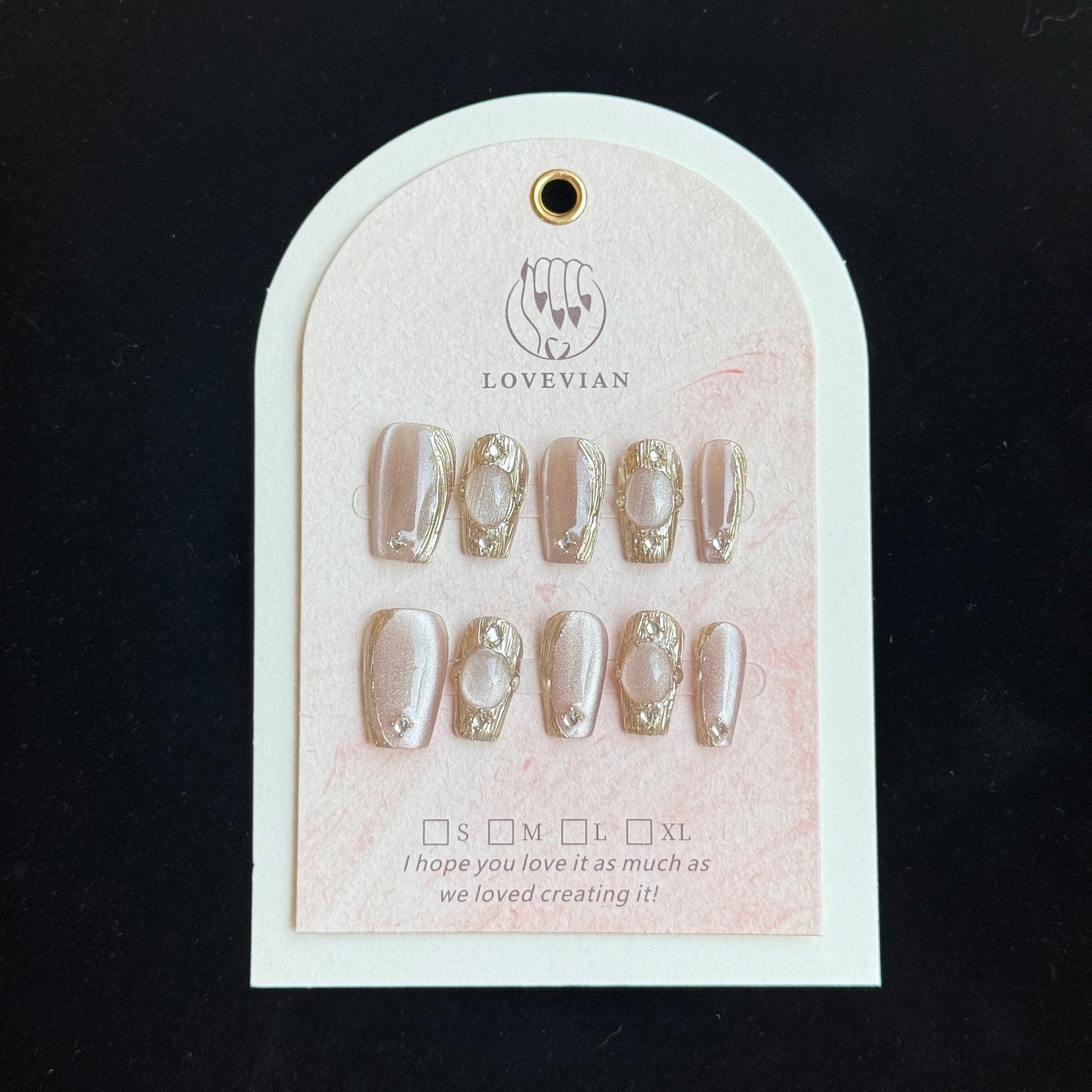 Golden Pearl Mirage – Champagne Gold Luxury Press-On Nails with Gemstone & Crystal Details