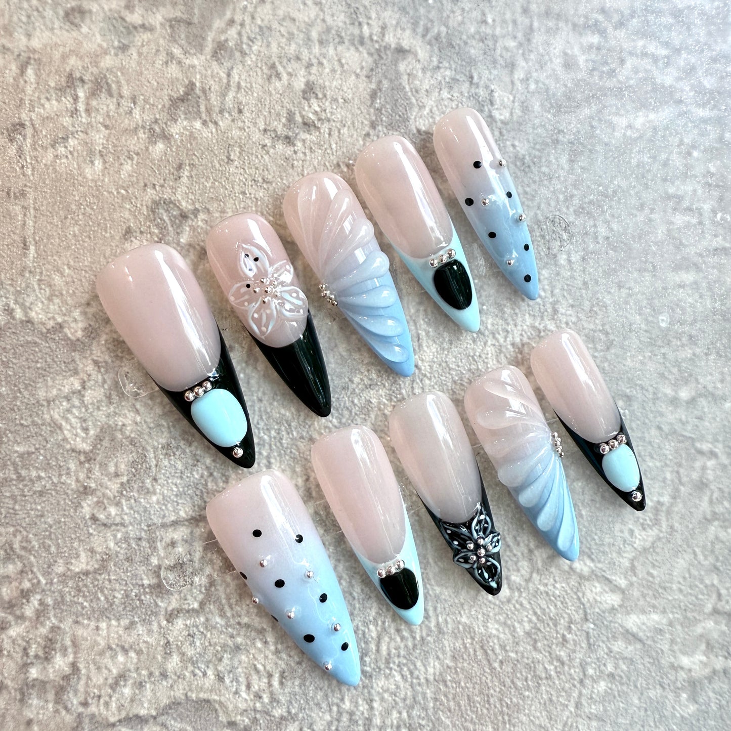 Purple 3D Floral Press-On Nails – Elegant Handmade Luxury Nail Set