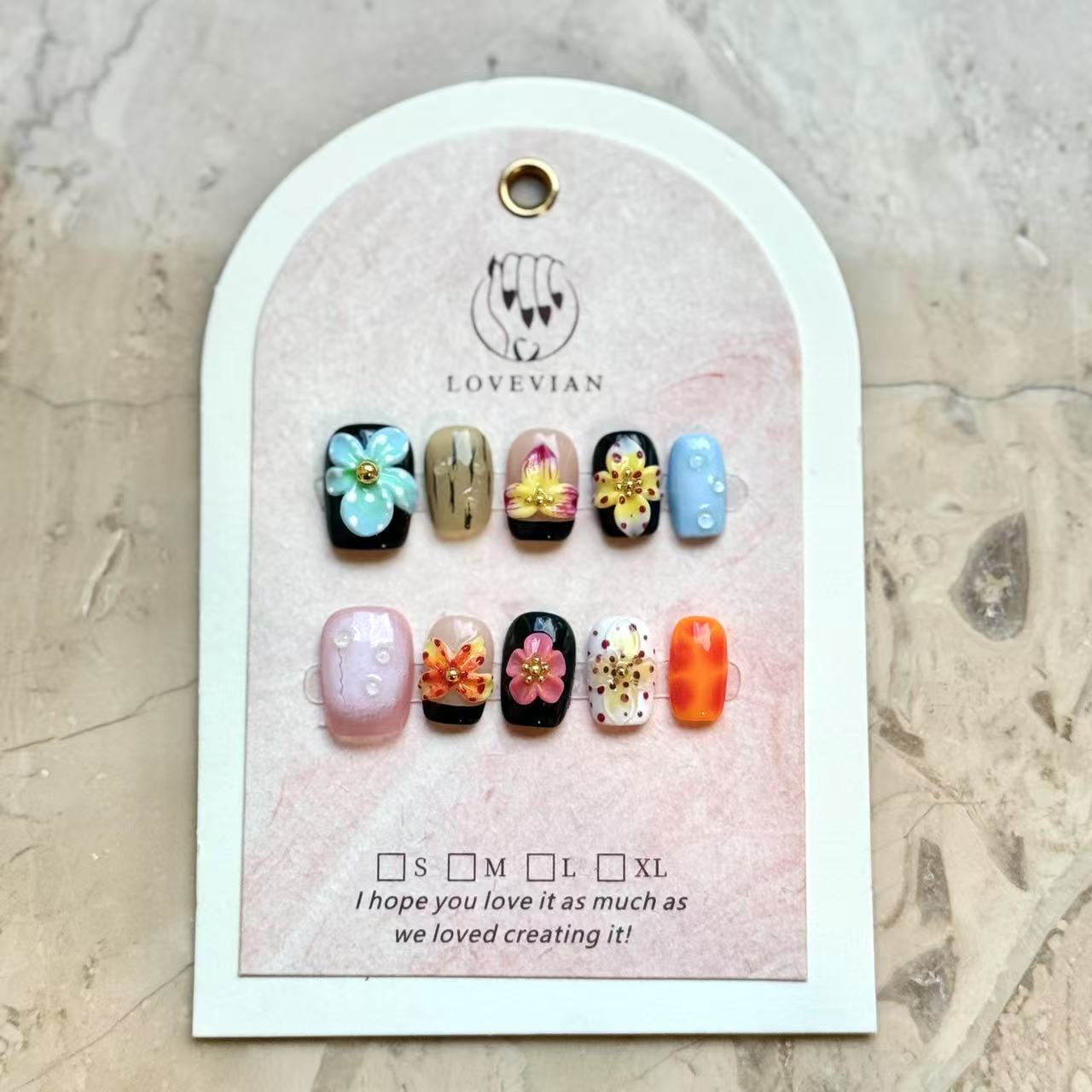 Tropical Bloom – Exotic 3D Flower Press-On Nails in Bold Colors (Square & Short Round Shape)