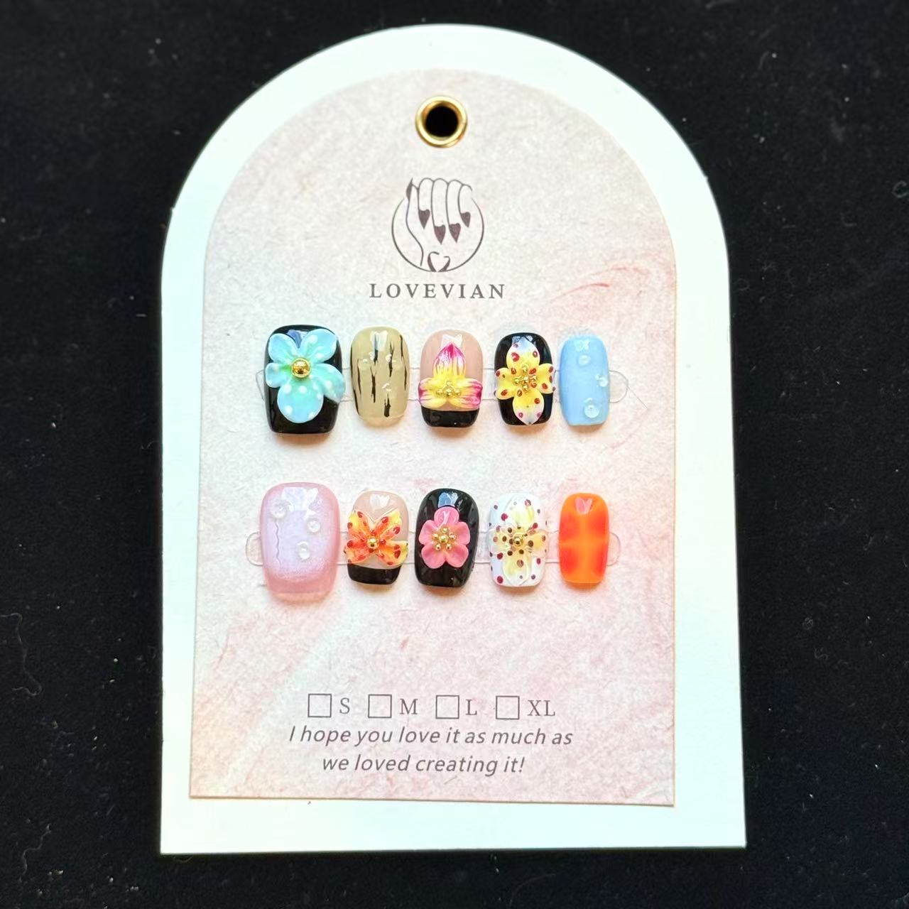 Tropical Bloom – Exotic 3D Flower Press-On Nails in Bold Colors (Square & Short Round Shape)