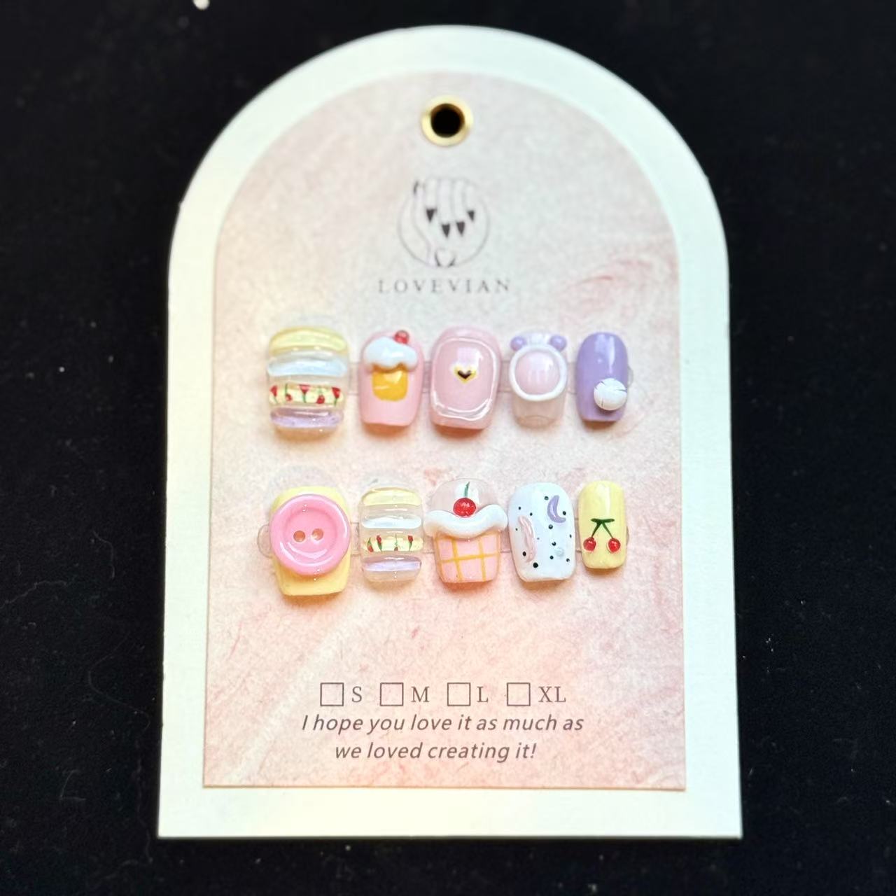Sweet Treats – Kawaii Dessert Press-On Nails with 3D Macarons, Cupcakes & Cherries