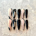 Noir Éclipse – Black & Nude Luxury Press-On Nails with Metallic Orbs