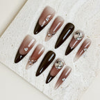 Mocha Crystal Evening Long Stiletto Nude Press-On Nails