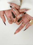 Mocha Crystal Evening Long Stiletto Nude Press-On Nails