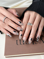 Silver Noir Bloom Medium Almond Grey Press-On Nails