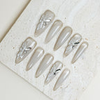 Ivory Bloom Wedding Long Stiletto Milky Nude Press-On Nails