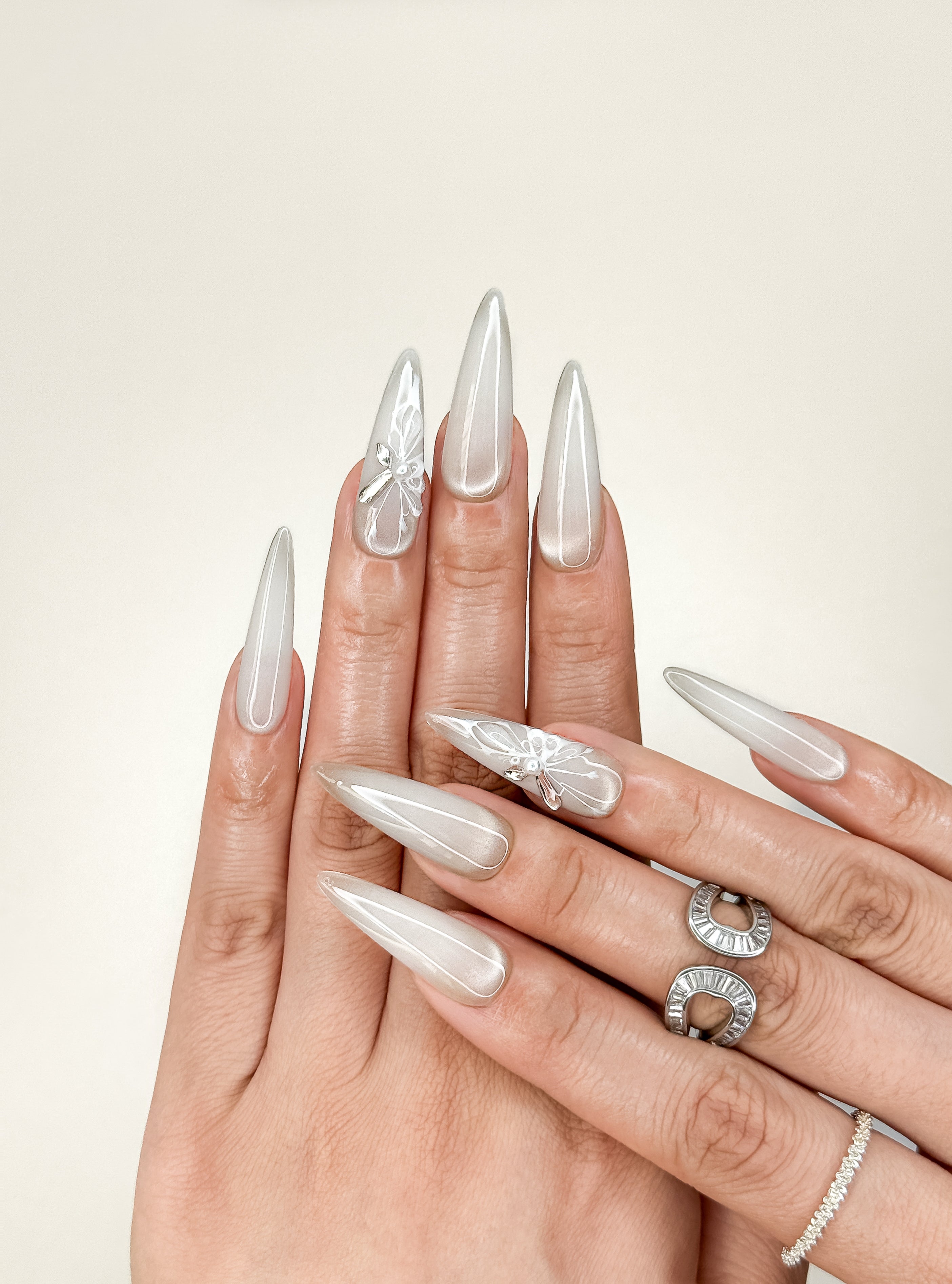 Ivory Bloom Wedding Long Stiletto Milky Nude Press-On Nails