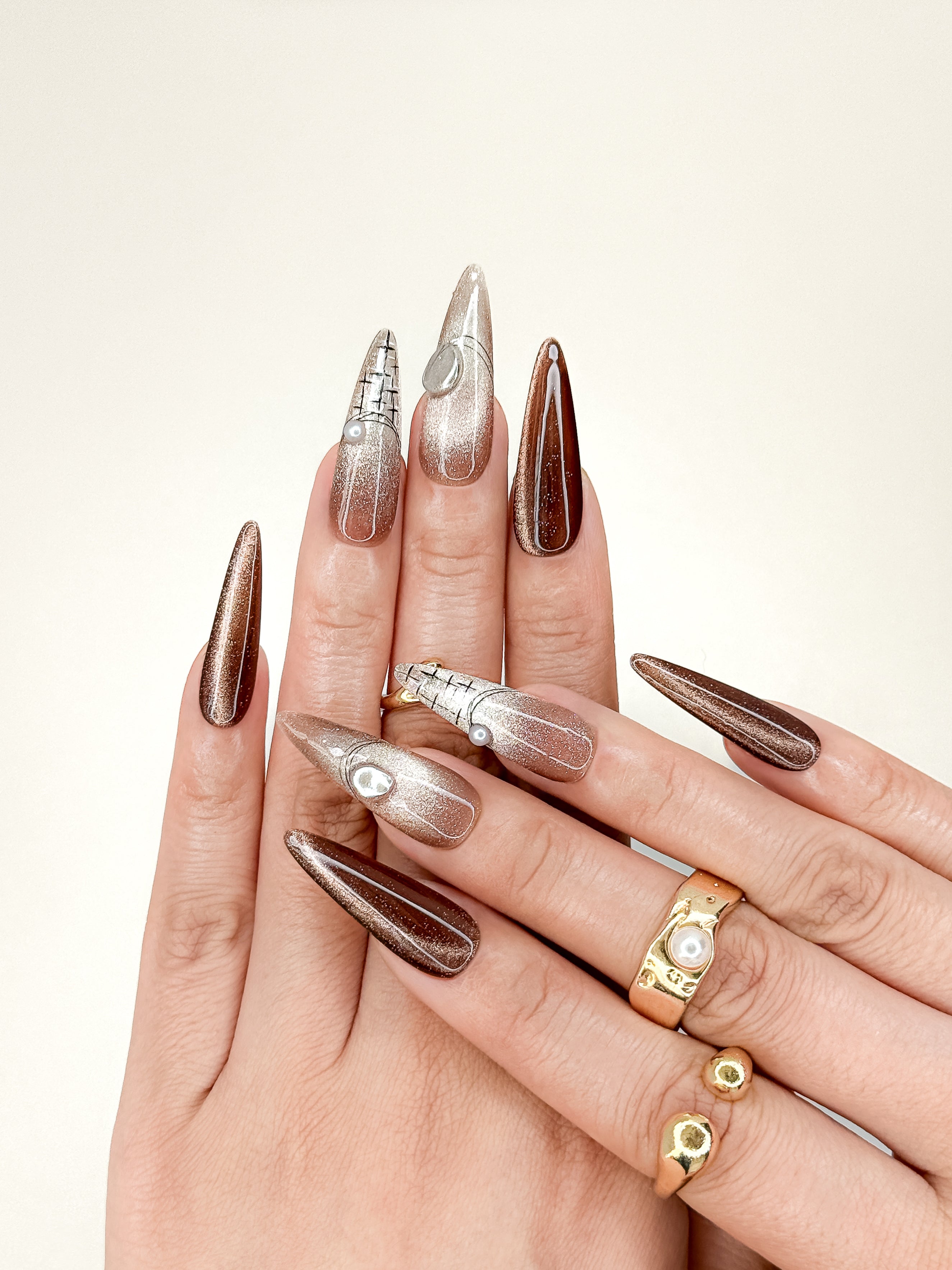 Mocha Aura Afterhours Long Stiletto Brown Nude Press-On Nails