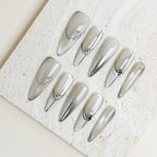 Silver Trace Office Long Stiletto Grey Nude Press-On Nails