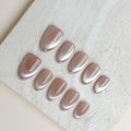 Pre-sale-Silver Glaze Short Almond Nude Grey Press-On Nails