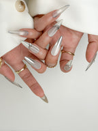 Silver Trace Office Long Stiletto Grey Nude Press-On Nails