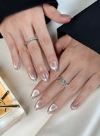 Pre-sale-Silver Glaze Short Almond Nude Grey Press-On Nails