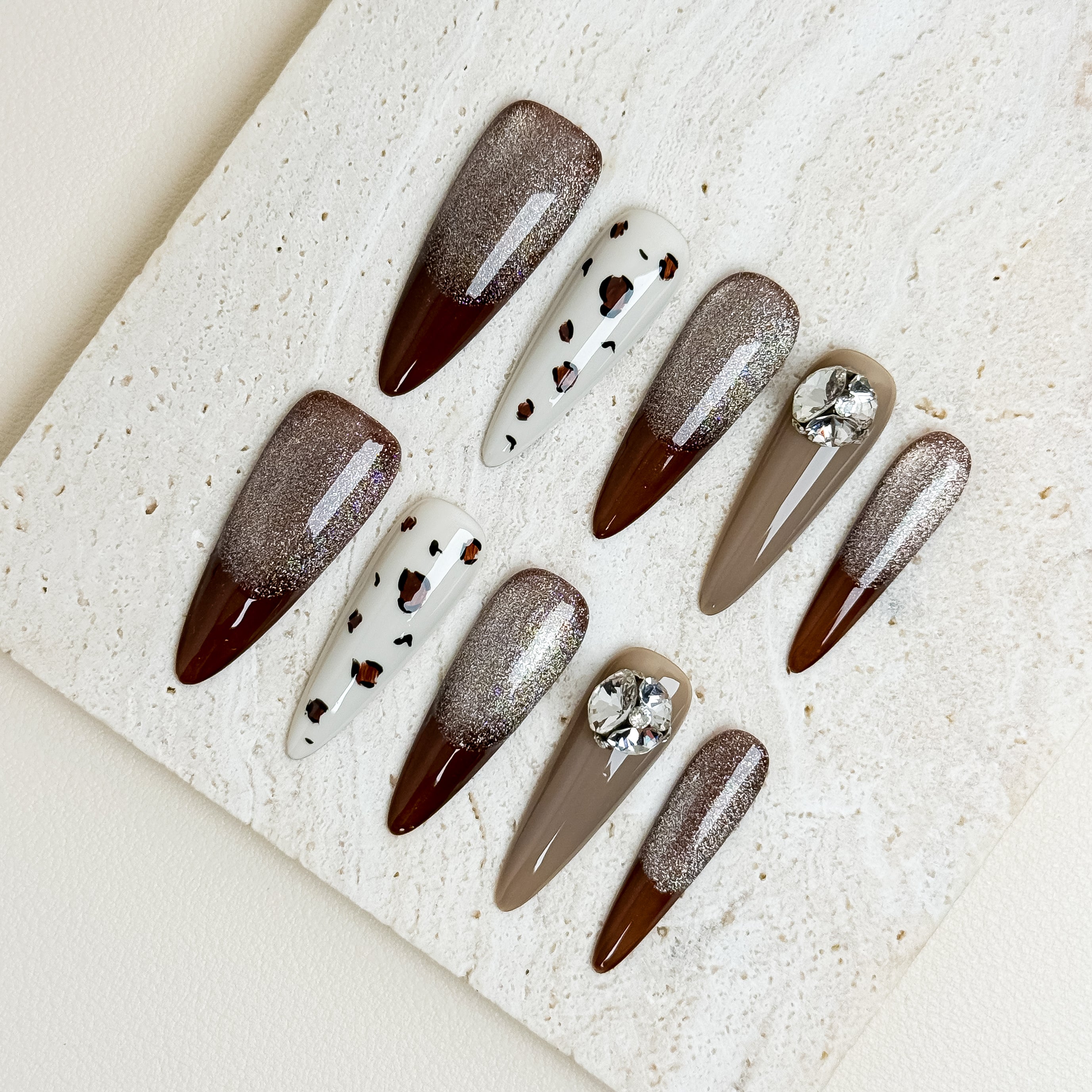 Mocha Wild Date Long Stiletto Brown Nude Press-On Nails