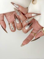 Mocha Wild Date Long Stiletto Brown Nude Press-On Nails