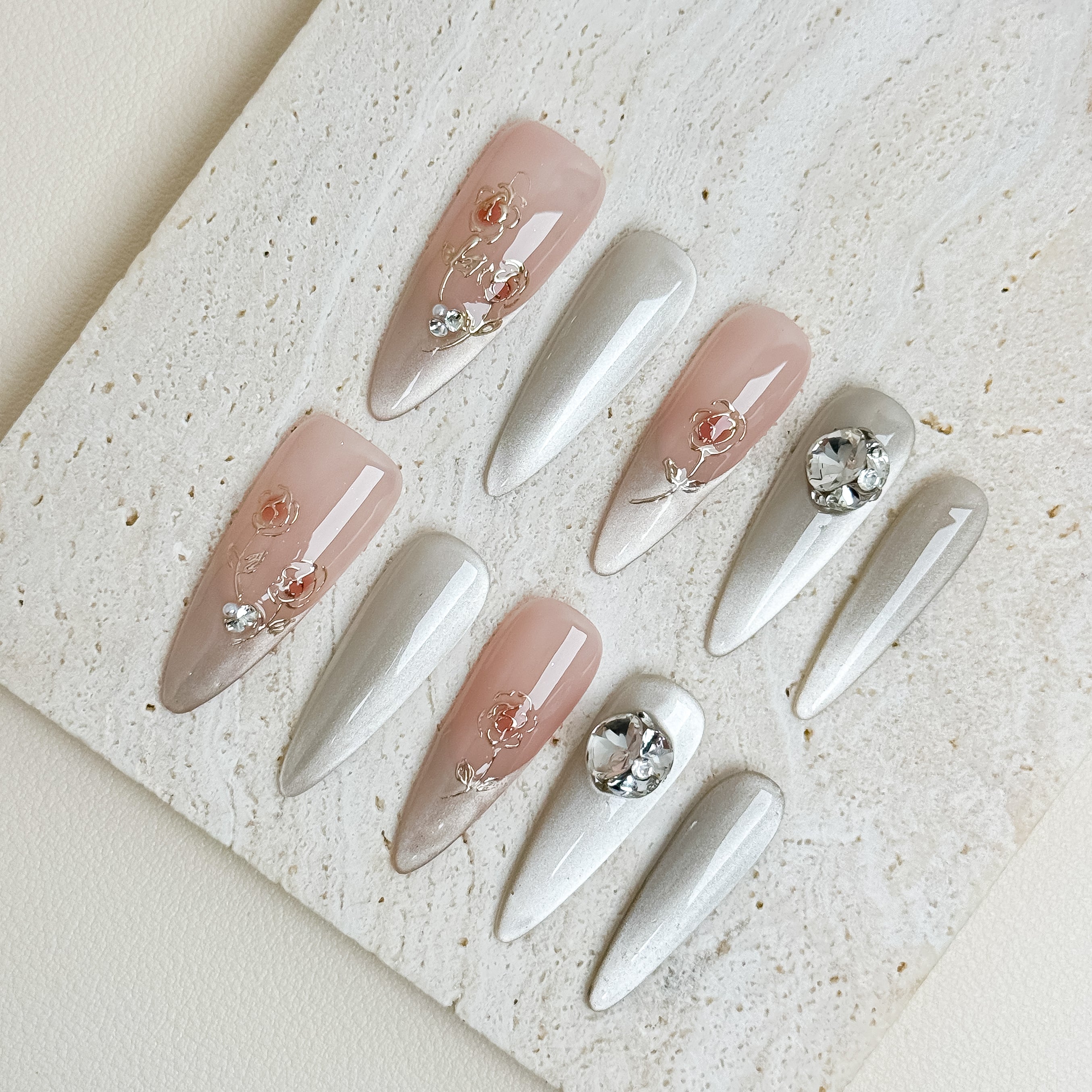 Silver Muse Date Long Stiletto Nude Press-On Nails