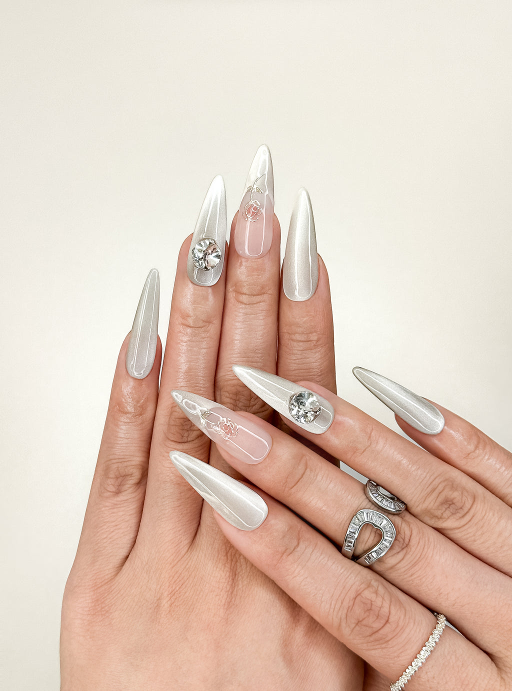 Silver Muse Date Long Stiletto Nude Press-On Nails