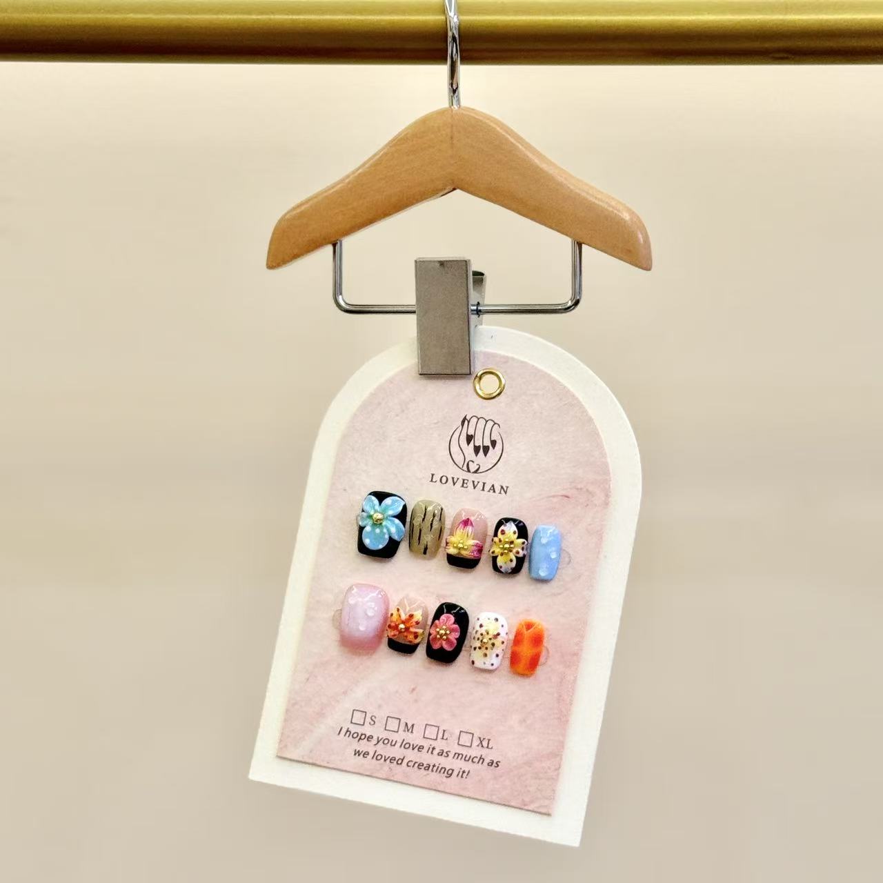 Tropical Bloom – Exotic 3D Flower Press-On Nails in Bold Colors (Square & Short Round Shape)