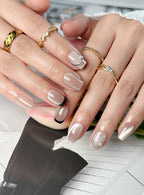 Noir Pearl Short Square Nude Grey Press-On Nails