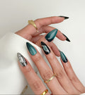 Obsidian Emerald Night Out Long Almond Emerald Green & Black Press-On Nails