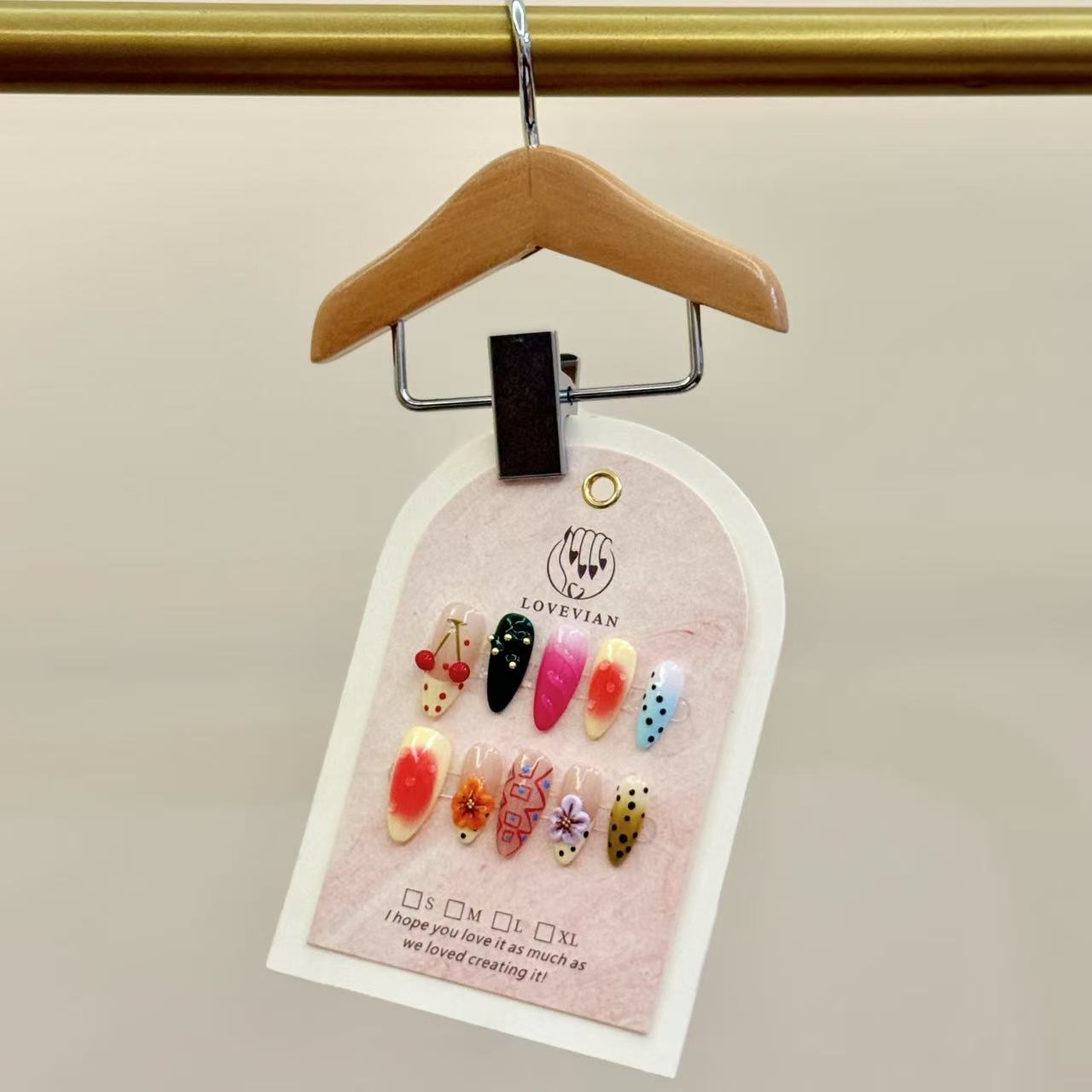Fruit Carnival – Kawaii Almond Press-On Nails with 3D Cherries, Flowers & Polka Dots
