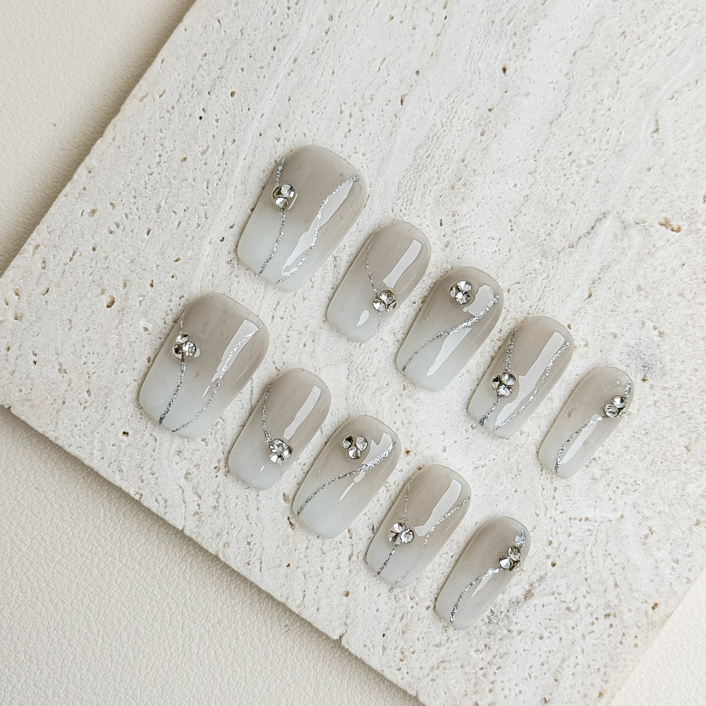 Soft Gray Office Short Square Nude Press-On Nails