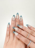 Nude Champagne Teal French Long Almond Press-On Nails