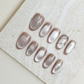 Blush Cat-Eye Office Short Almond Nude Pink Press-On Nails