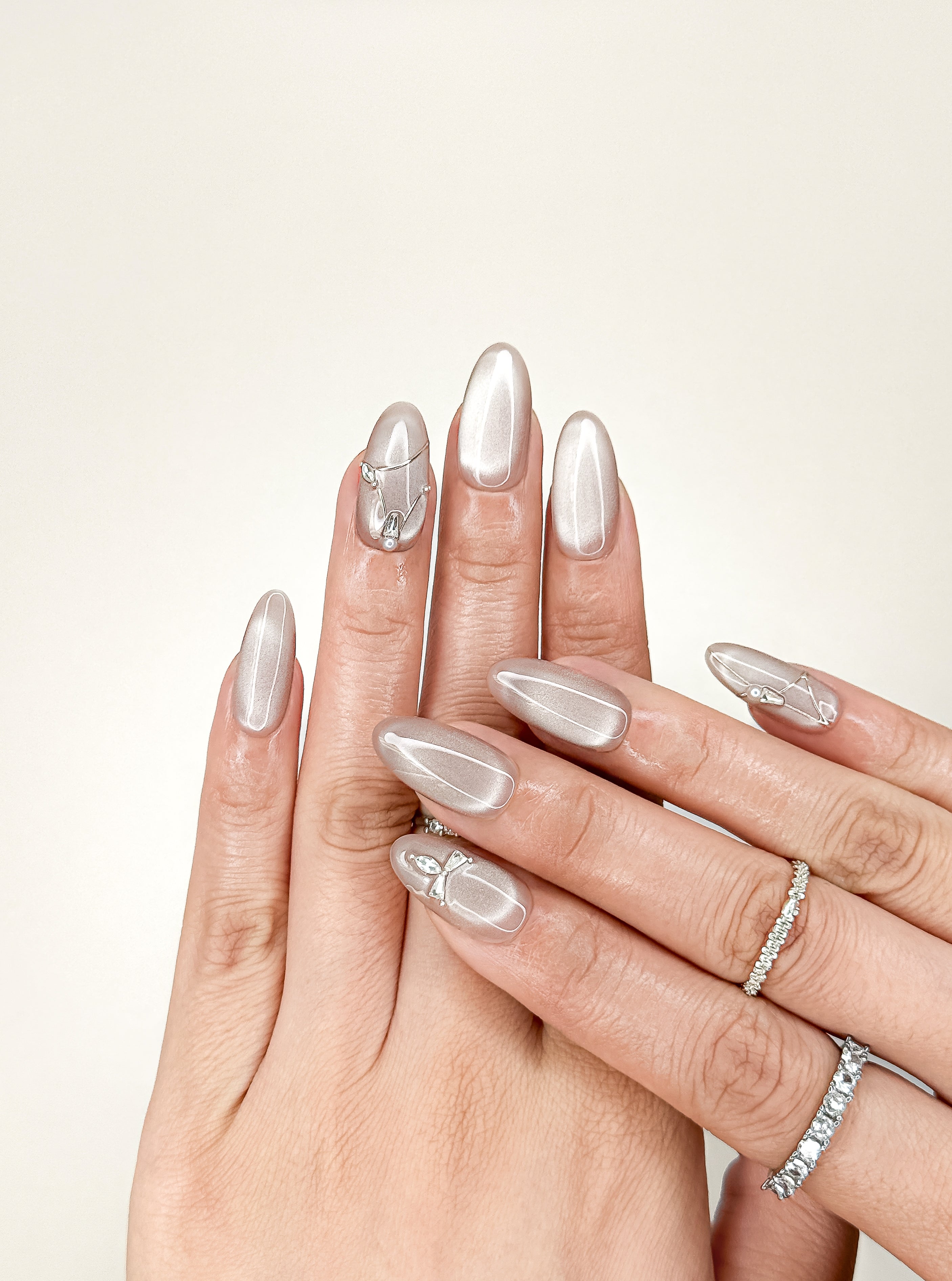 Blush Cat-Eye Office Short Almond Nude Pink Press-On Nails