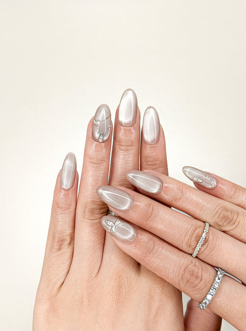 Blush Cat-Eye Office Short Almond Nude Pink Press-On Nails