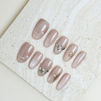 Blush Cat-Eye Office Date Short Oval Nude Pink Press-On Nails