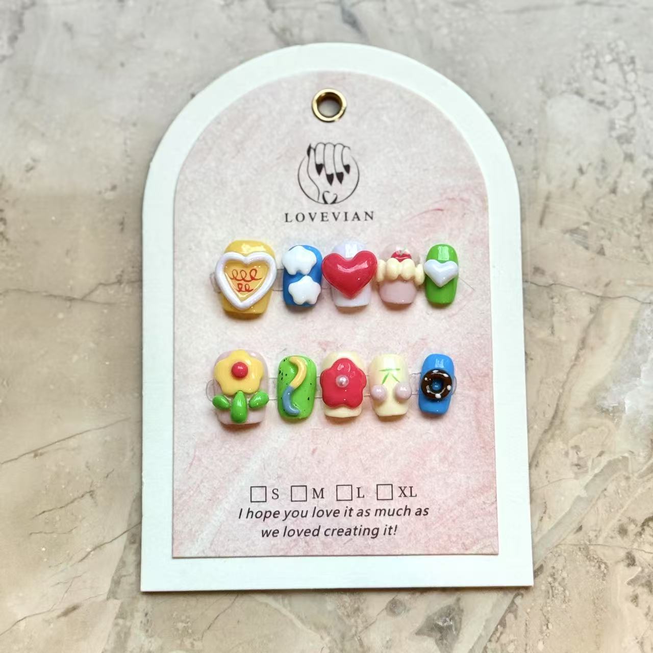 Candy Pop – Kawaii Short Square Press-On Nails with Hearts, Donuts & Cute Charms