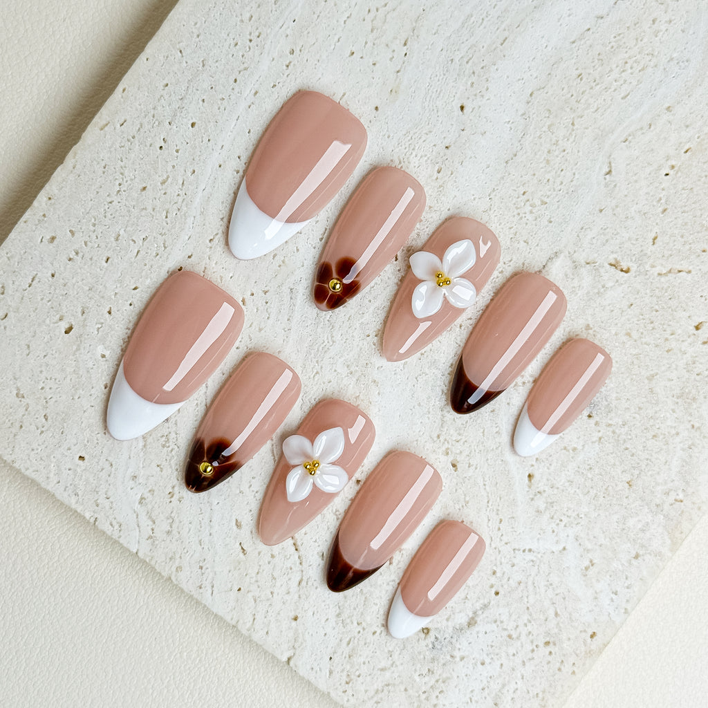 Cocoa Blossom Medium Almond Press-On Nails