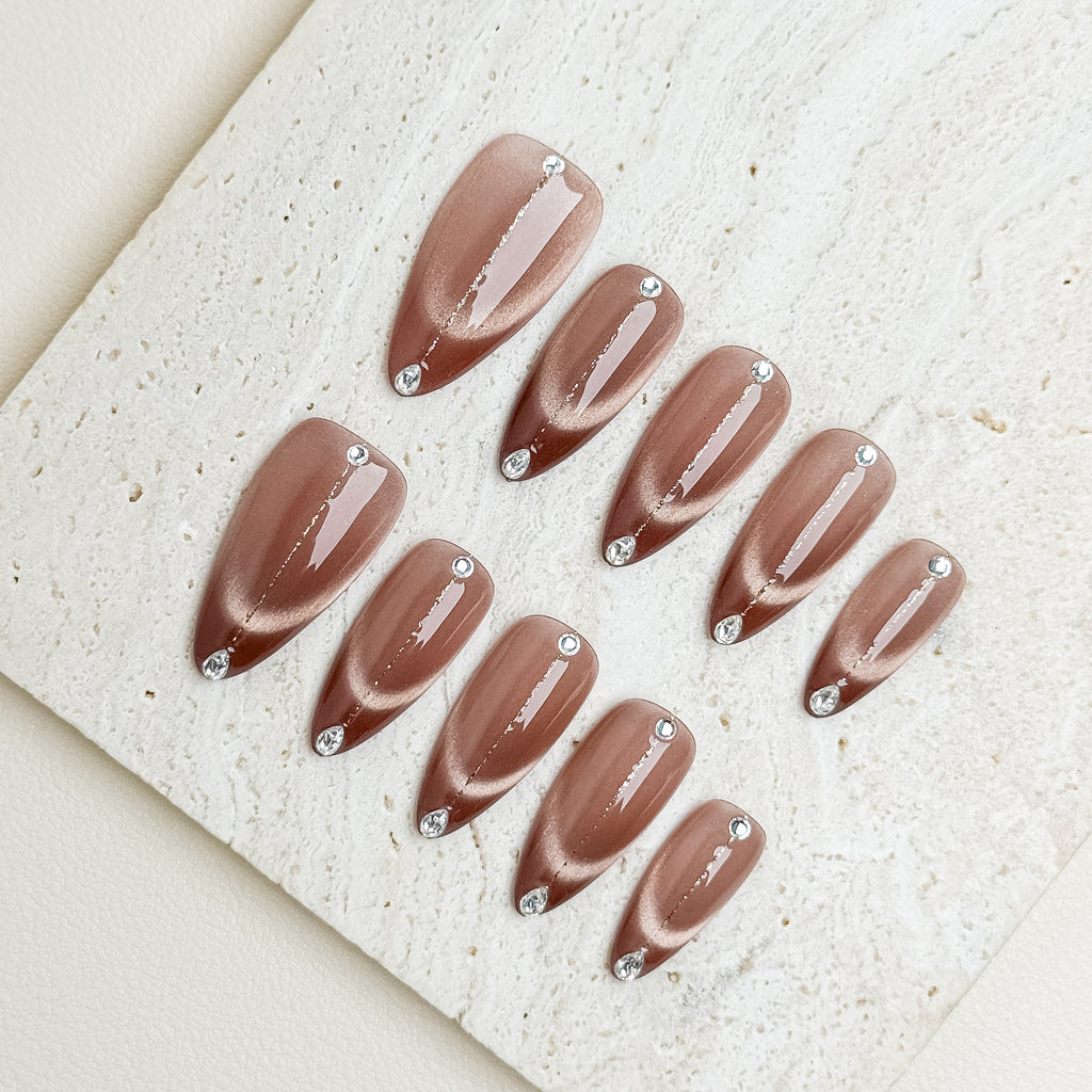 Rose Mocha Medium Almond Press-On Nails