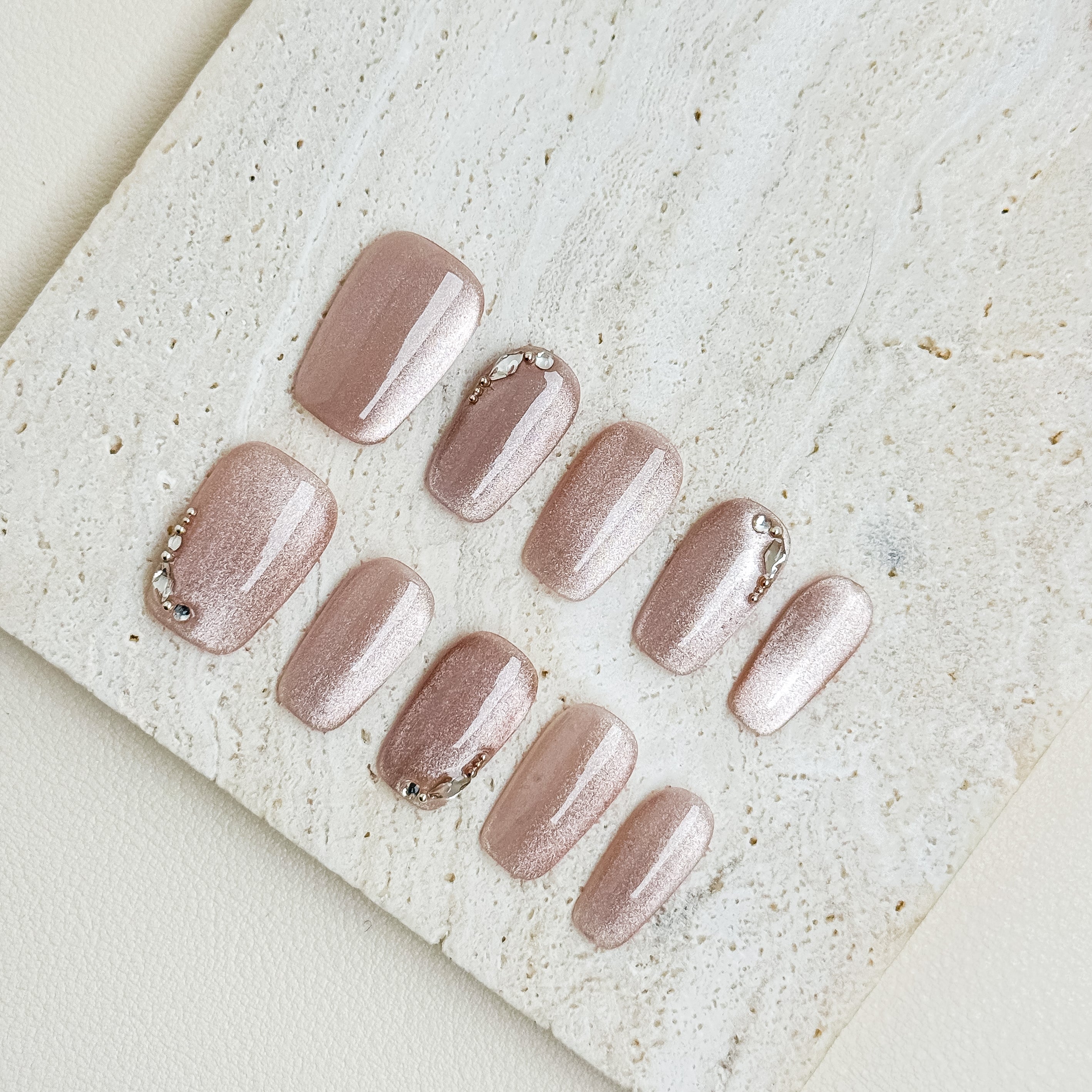 Champagne Pearl Date Short Square Nude Press-On Nails