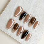 Amber Glow Date Medium Almond Nude Brown Press-On Nails