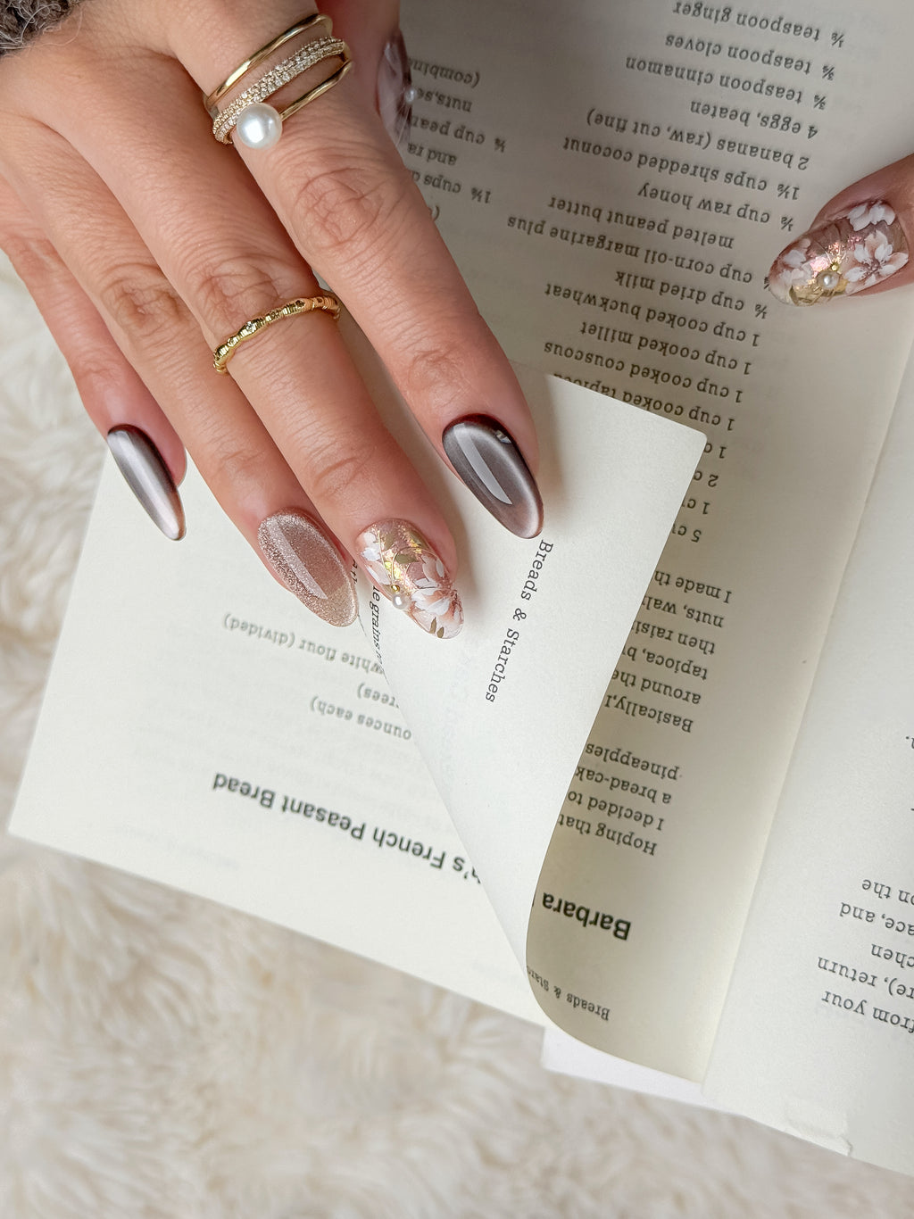 Mocha Bloom Medium Almond Press-On Nails