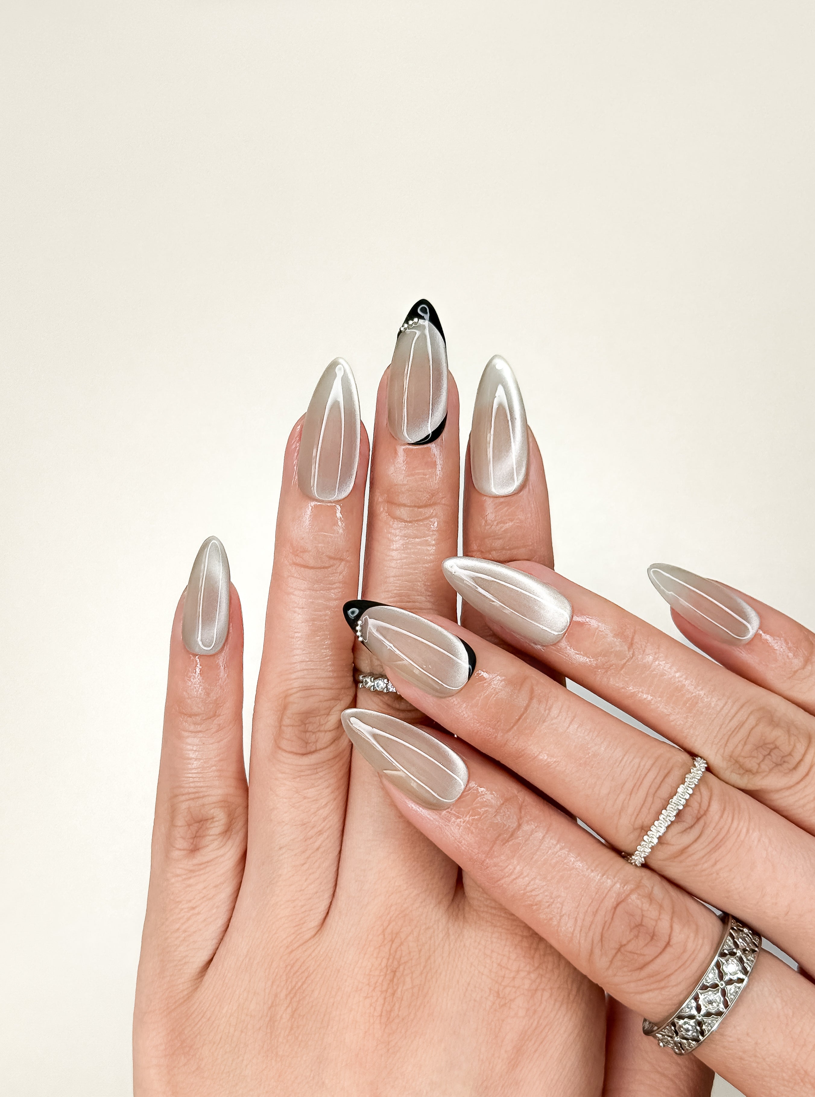 Monochrome Arc Medium Almond Press-On Nails