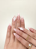 Blush Petal French Short Almond Press-On Nails – Nude Pink Floral Handmade Nails