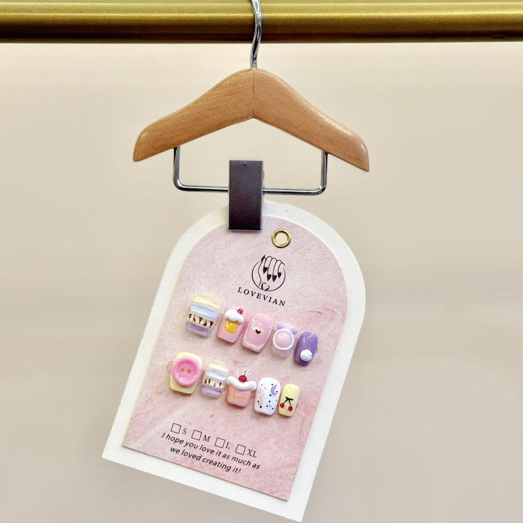 Sweet Treats – Kawaii Dessert Press-On Nails with 3D Macarons, Cupcakes & Cherries
