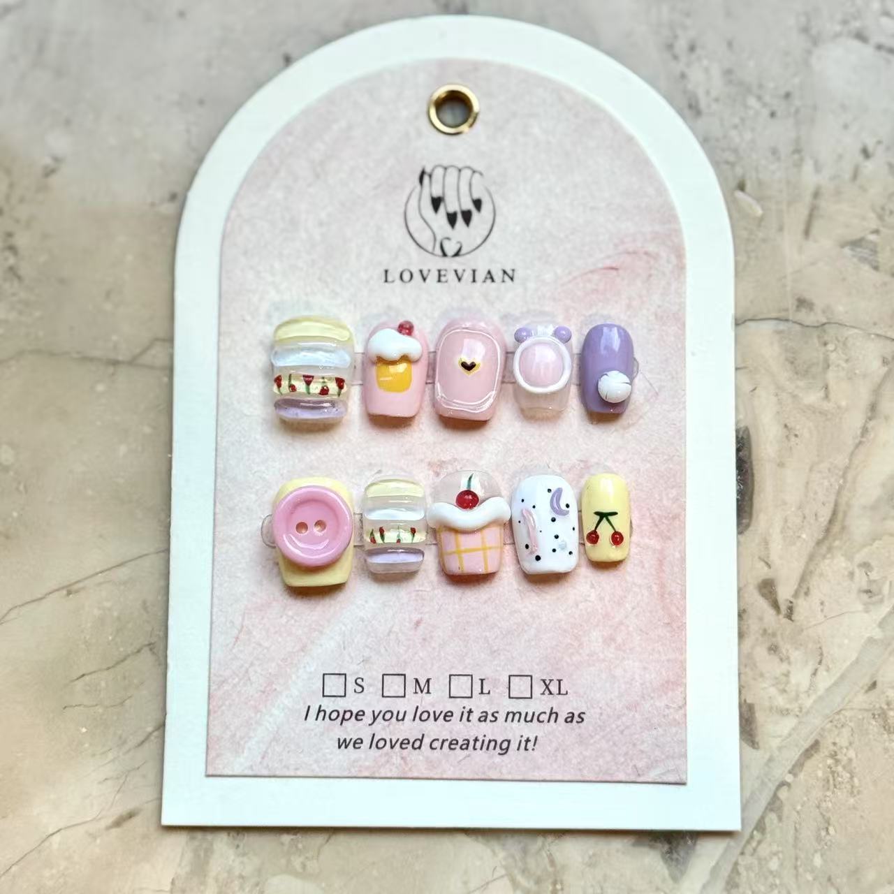Sweet Treats – Kawaii Dessert Press-On Nails with 3D Macarons, Cupcakes & Cherries