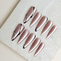 Pearl Noir Date Long Stiletto Press-On Nails – Nude Pink Black French Handmade Nails