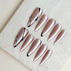 Pearl Noir Date Long Stiletto Press-On Nails – Nude Pink Black French Handmade Nails