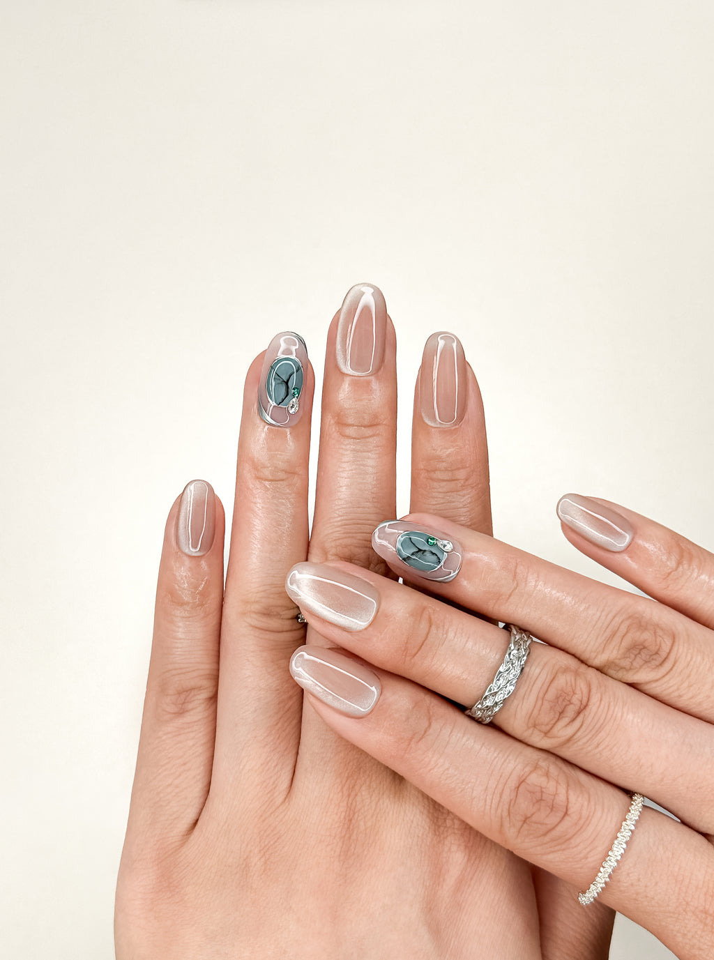 Emerald Marble Office Almond Nude Press-On Nails