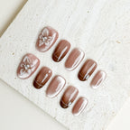 Mocha Pearl Date Almond Nude Press-On Nails